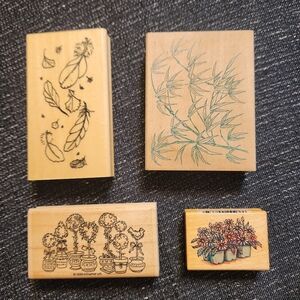 Scrapbooking Stamps Flowers Bamboo Leaves set of 4